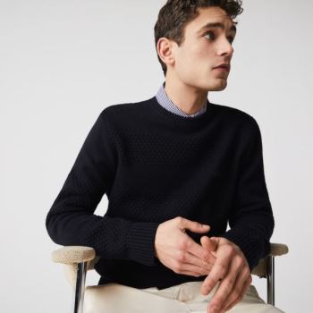 Lacoste Textured Striped Wool-Blend Sweater Pánské - Svetr Tmavě Blankyt Blankyt | CZ-Ctrskd